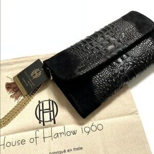 HOUSE OF HARLOW 1960 Croc Suede Handbag Clutch 100% Leather Black Alligator NWT!